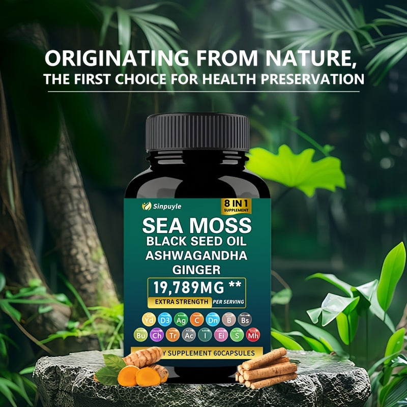 All in one supplement- Sea Moss, Black Seed Oil, Ashwagandha, Ginger & Shilajit, Rhodiola Rosea, and Panax Ginseng