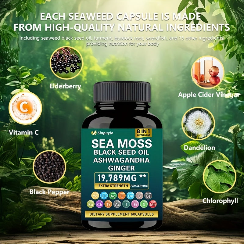 All in one supplement- Sea Moss, Black Seed Oil, Ashwagandha, Ginger & Shilajit, Rhodiola Rosea, and Panax Ginseng