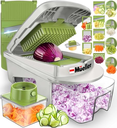 Mueller Pro-Series 10-in-1, 8 Blade Vegetable Chopper, Onion Mincer, Cutter, Dicer, Egg Slicer with Container