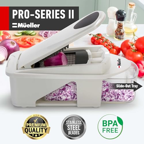 Mueller Pro-Series 10-in-1, 8 Blade Vegetable Chopper, Onion Mincer, Cutter, Dicer, Egg Slicer with Container