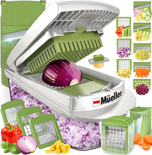 Mueller Pro-Series 10-in-1, 8 Blade Vegetable Chopper, Onion Mincer, Cutter, Dicer, Egg Slicer with Container