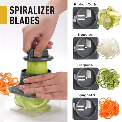 Mueller Pro-Series 10-in-1, 8 Blade Vegetable Chopper, Onion Mincer, Cutter, Dicer, Egg Slicer with Container