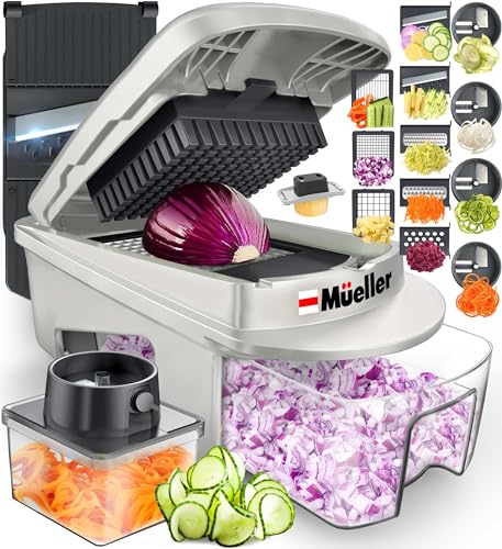 Mueller Pro-Series 10-in-1, 8 Blade Vegetable Chopper, Onion Mincer, Cutter, Dicer, Egg Slicer with Container