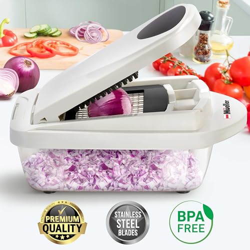 Mueller Pro-Series 10-in-1, 8 Blade Vegetable Chopper, Onion Mincer, Cutter, Dicer, Egg Slicer with Container