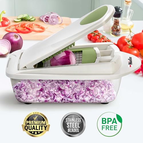 Mueller Pro-Series 10-in-1, 8 Blade Vegetable Chopper, Onion Mincer, Cutter, Dicer, Egg Slicer with Container