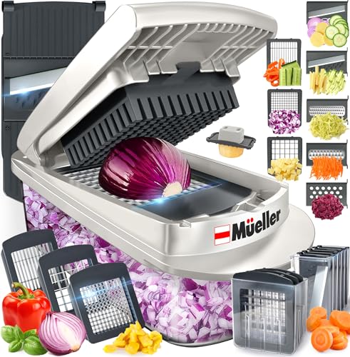 Mueller Pro-Series 10-in-1, 8 Blade Vegetable Chopper, Onion Mincer, Cutter, Dicer, Egg Slicer with Container