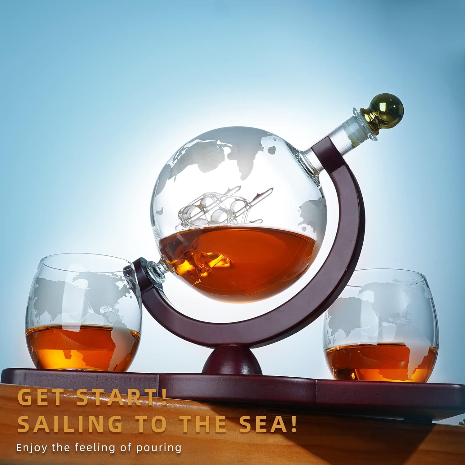 Whiskey Decanter Globe Set with 2 Glasses