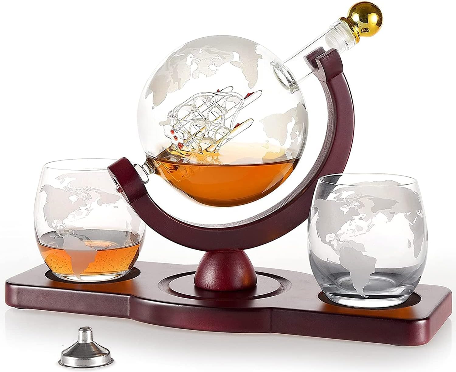 Whiskey Decanter Globe Set with 2 Glasses