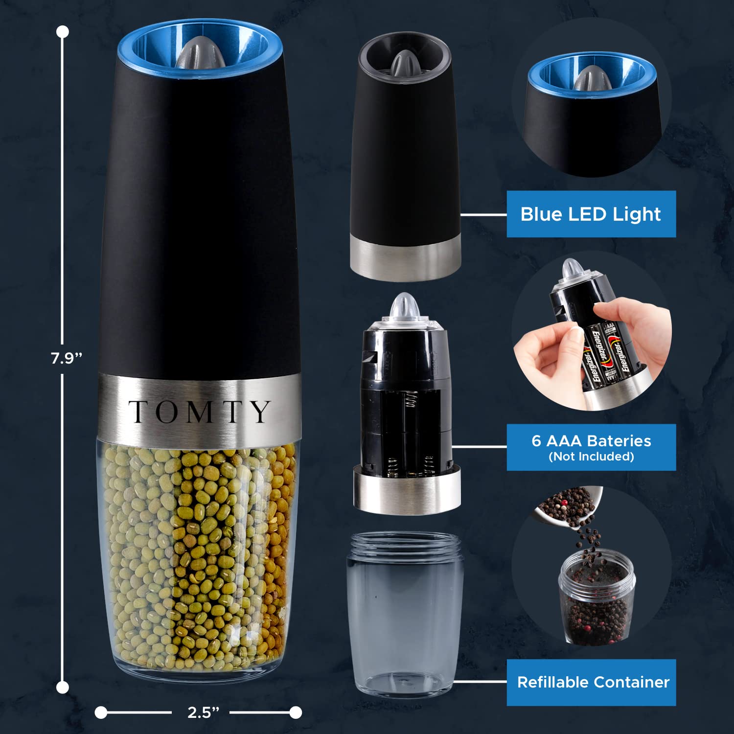 Gravity Electric Salt and Pepper Grinder Set