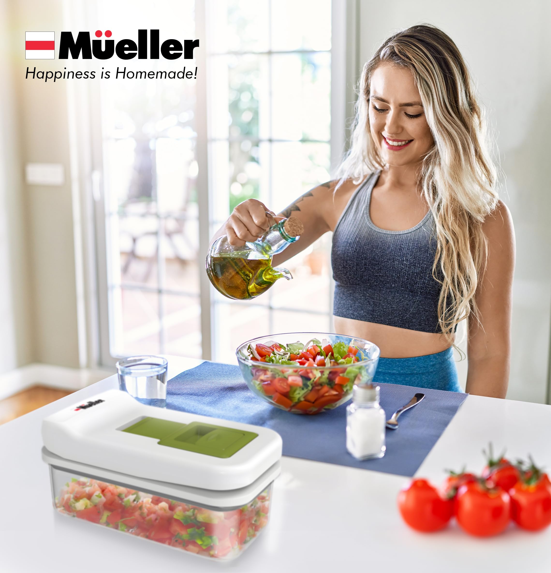 Mueller Pro-Series 10-in-1, 8 Blade Vegetable Chopper, Onion Mincer, Cutter, Dicer, Egg Slicer with Container