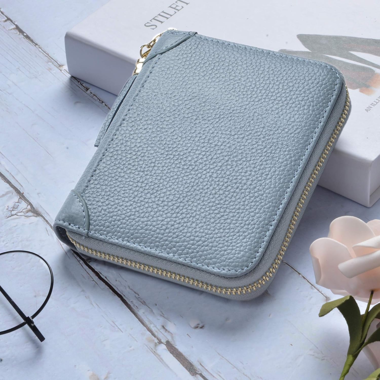 Women's Wallet Zip Leather Card Case RFID Blocking