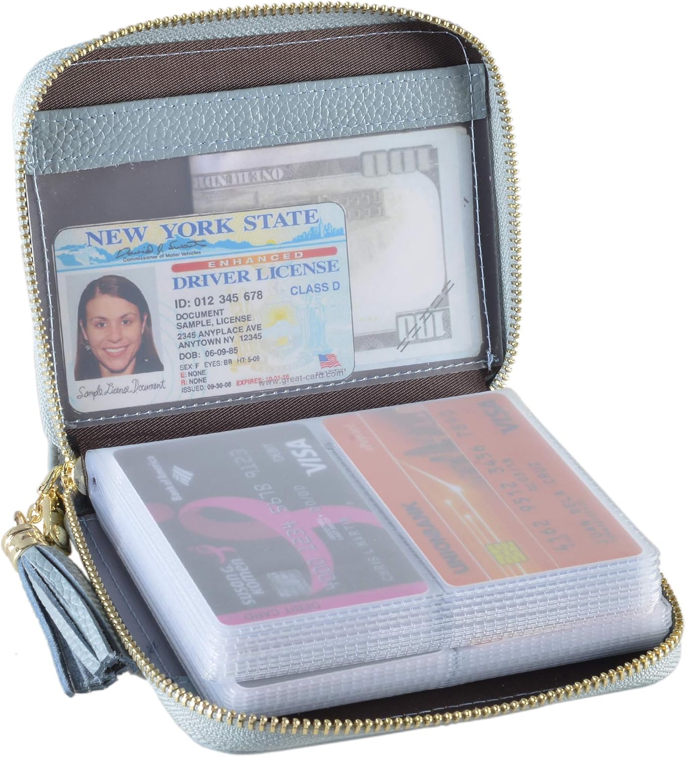 Women's Wallet Zip Leather Card Case RFID Blocking