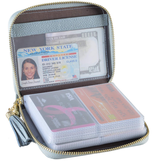 Women's Wallet Zip Leather Card Case RFID Blocking