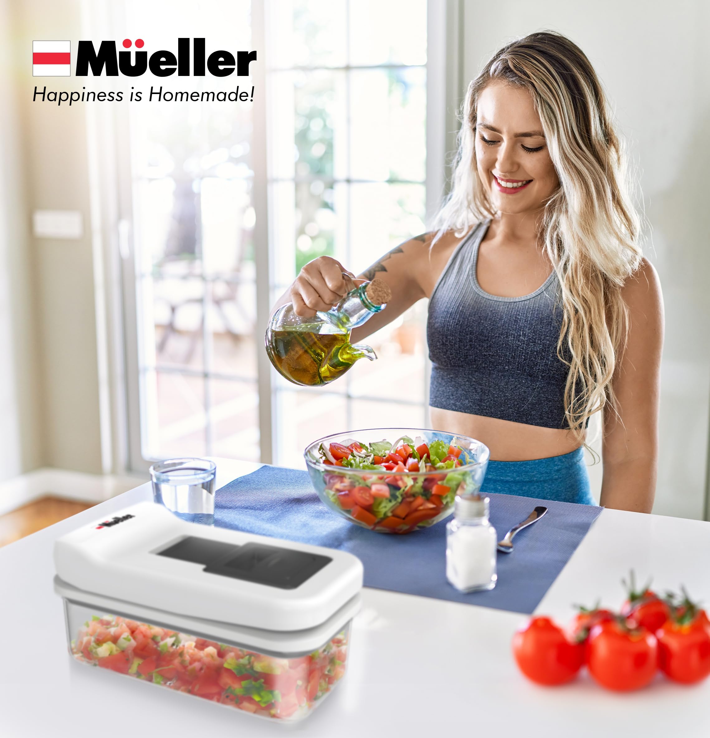 Mueller Pro-Series 10-in-1, 8 Blade Vegetable Chopper, Onion Mincer, Cutter, Dicer, Egg Slicer with Container