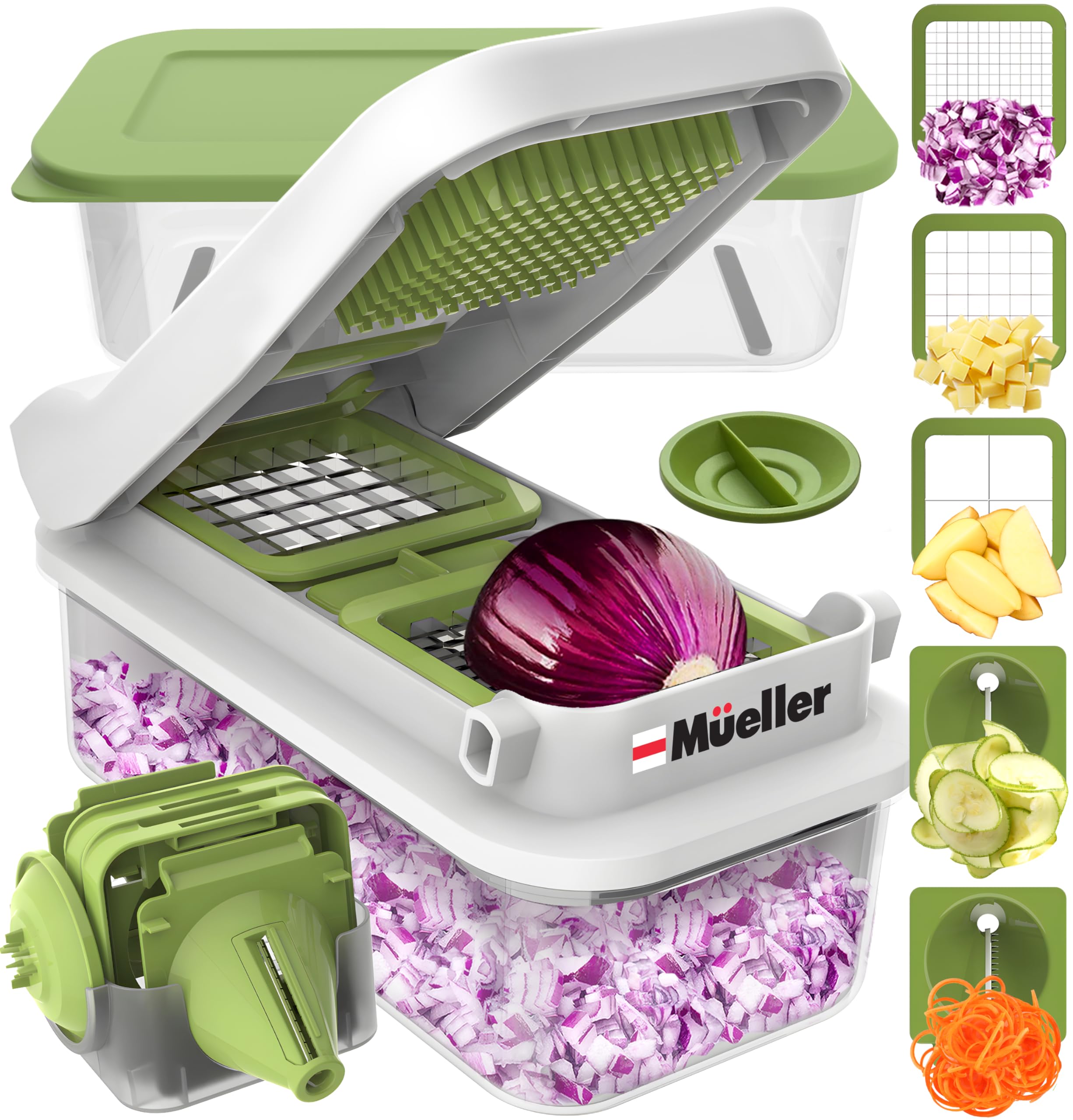 Mueller Pro-Series 10-in-1, 8 Blade Vegetable Chopper, Onion Mincer, Cutter, Dicer, Egg Slicer with Container