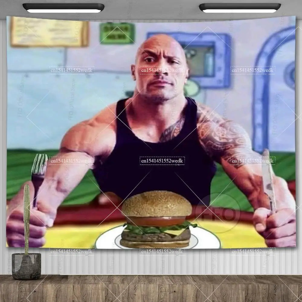 The Rock Johnson Eating Blueberry Pancakes Wall Tapestry