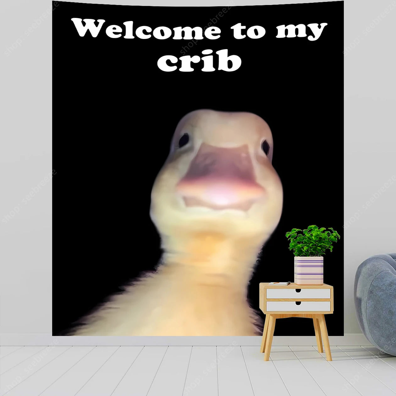 Duck Meme "Welcome To My Crib" Wall Tapestry