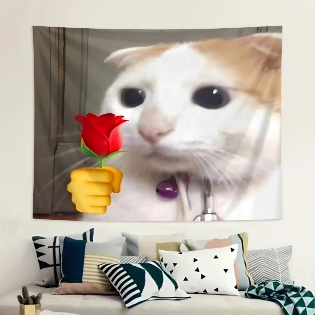 Fun Cat Flower Wall Tapestry