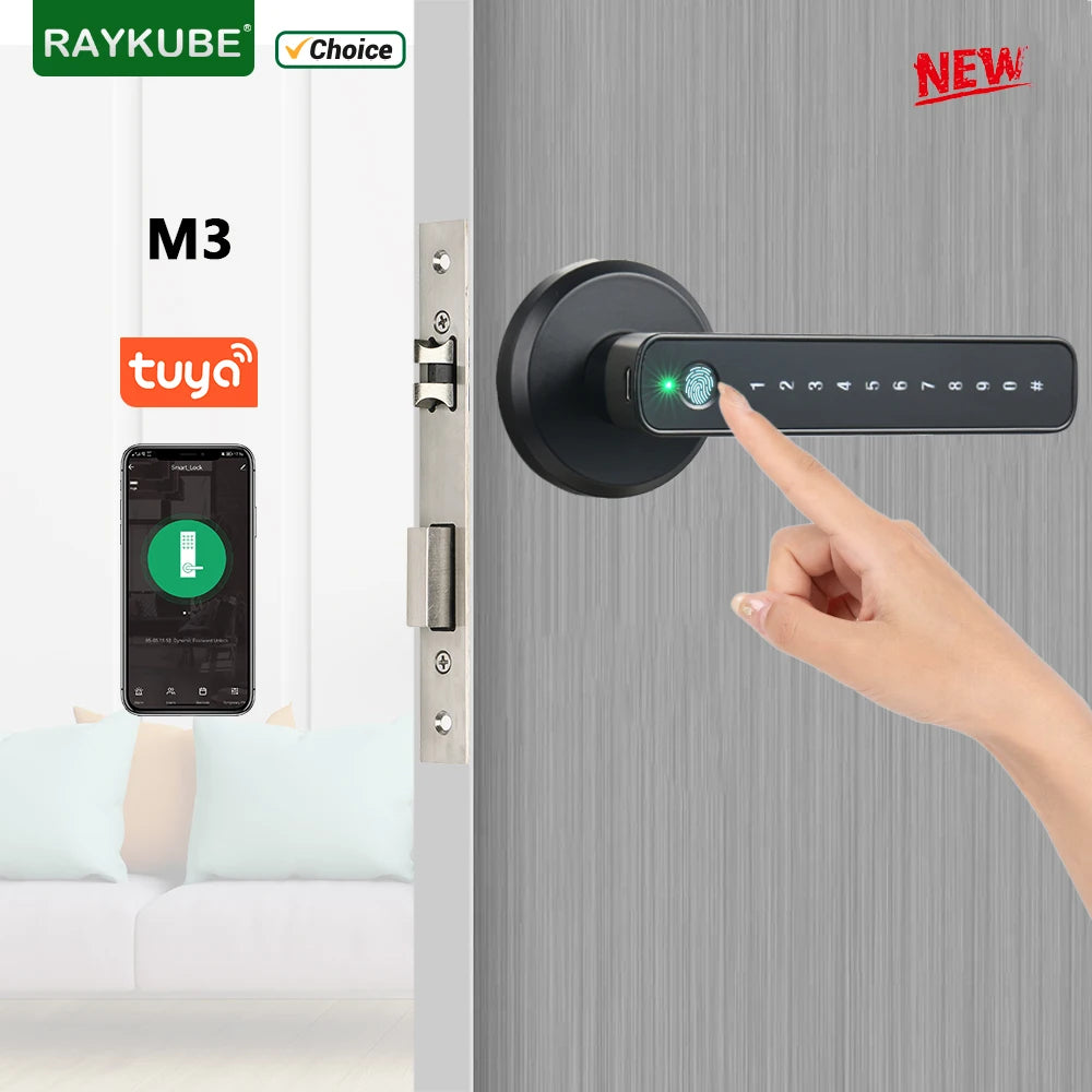 RAYKUBE M3 Tuya BLE Smart Fingerprint Door Lock Password Lock with Keys APP Unlock