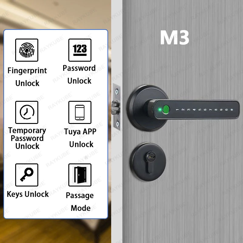 RAYKUBE M3 Tuya BLE Smart Fingerprint Door Lock Password Lock with Keys APP Unlock