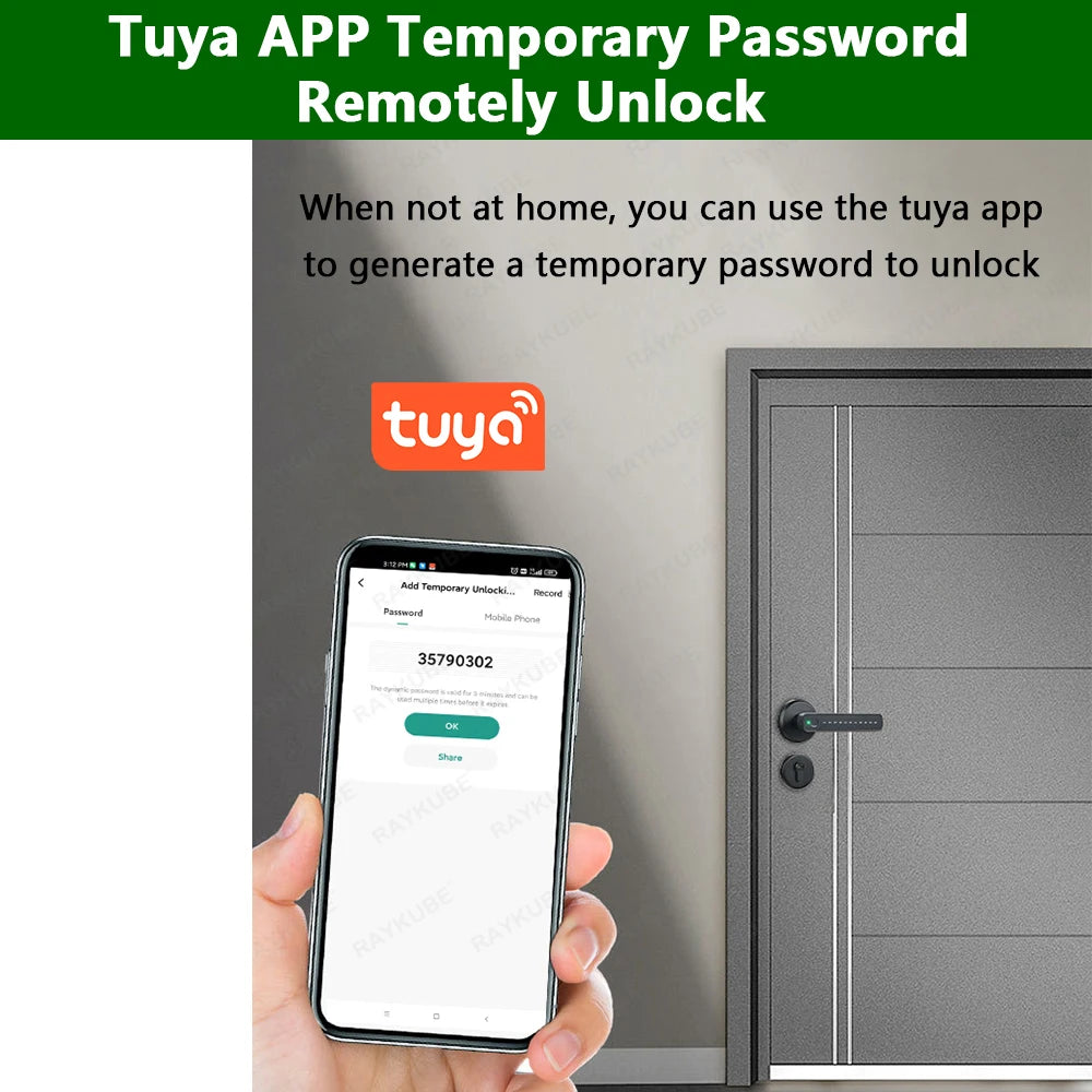 RAYKUBE M3 Tuya BLE Smart Fingerprint Door Lock Password Lock with Keys APP Unlock