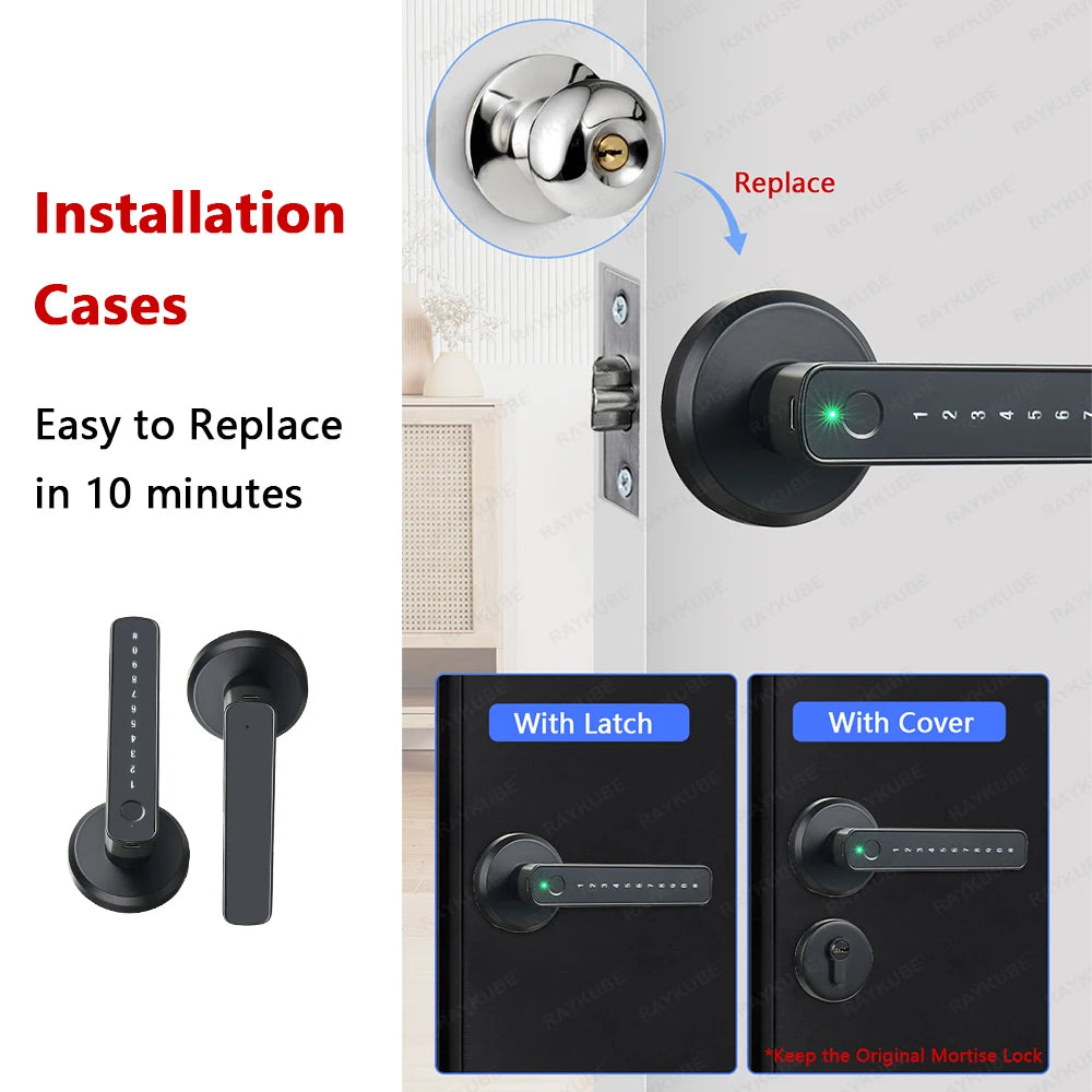 RAYKUBE M3 Tuya BLE Smart Fingerprint Door Lock Password Lock with Keys APP Unlock