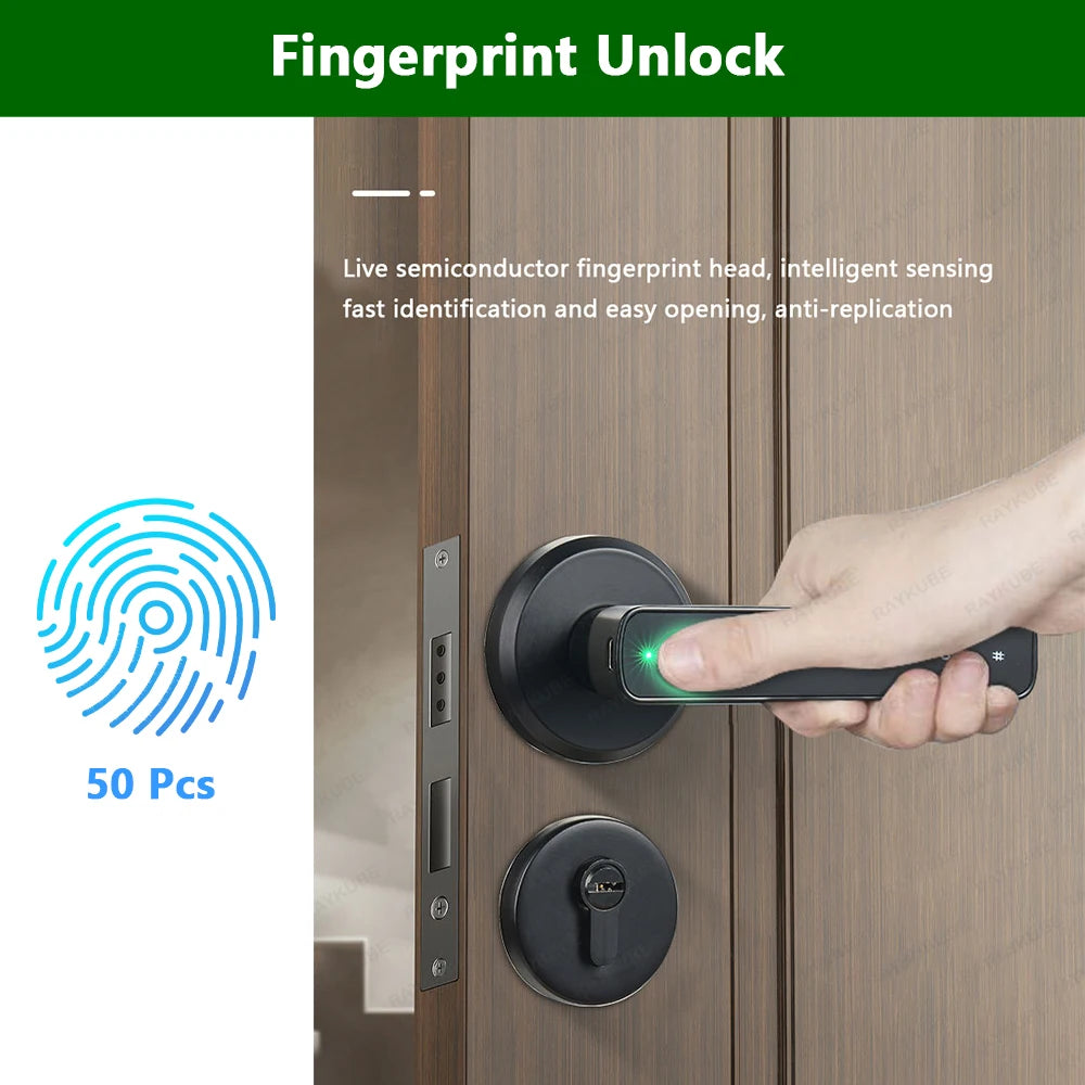 RAYKUBE M3 Tuya BLE Smart Fingerprint Door Lock Password Lock with Keys APP Unlock