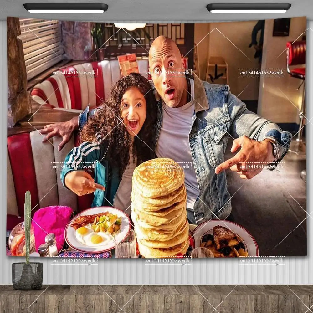 The Rock Johnson Eating Blueberry Pancakes Wall Tapestry